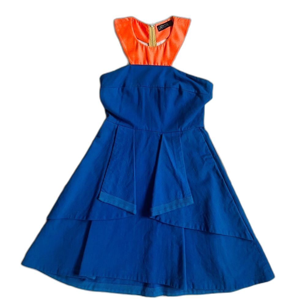 Blue and Orange Denim Asymmetrical Halter Dress 100% Cotton Cutout Shoulder sz S - Picture 5 of 15